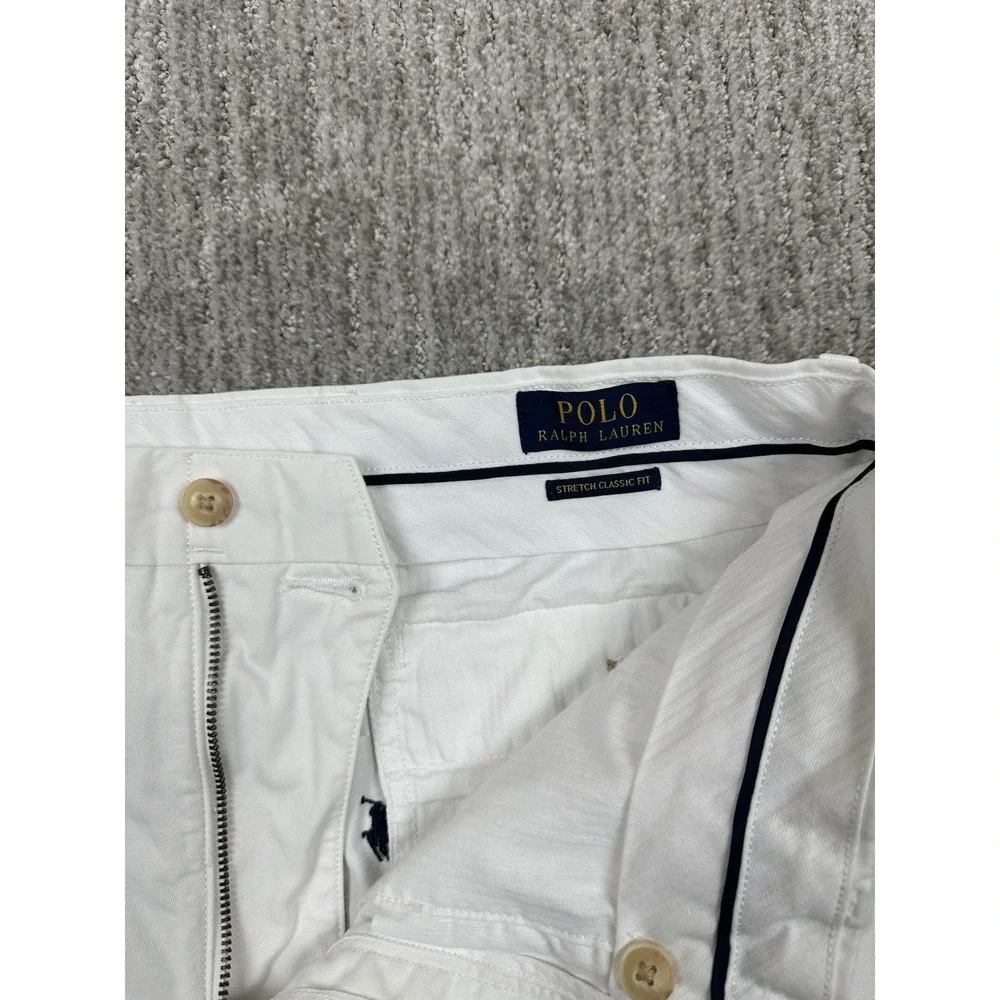 Polo Ralph Lauren Shorts Men 32 White Chino Flat Front All Over Pony Classic AOP
